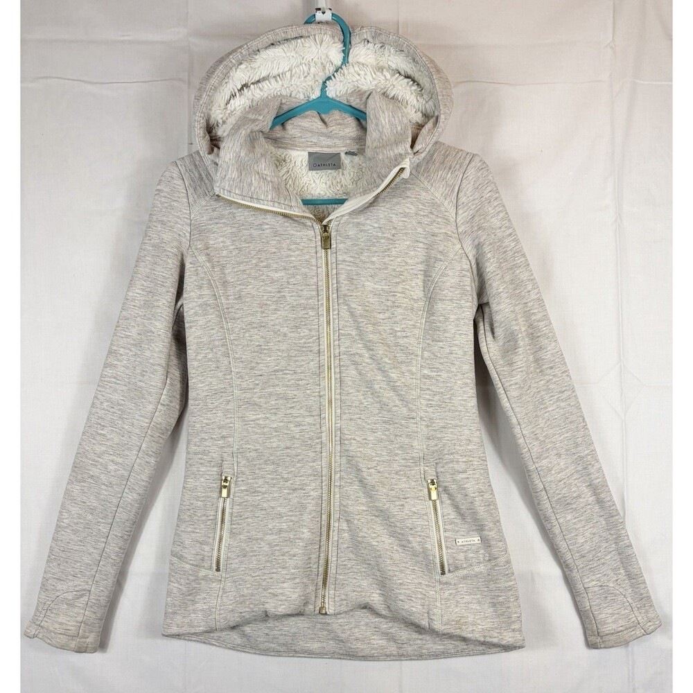 Athleta Luxe Stronger Sherpa Lined Full Zip L/S Hoodie Oatmeal Women’s XS